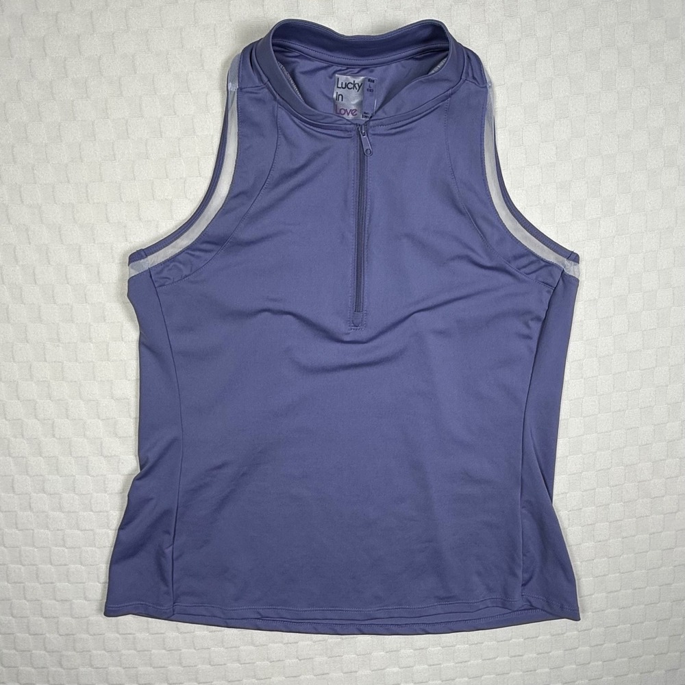 Lucky in Love Women Purple Tennis Tank Top Racerback Athletic Sleeveless Large